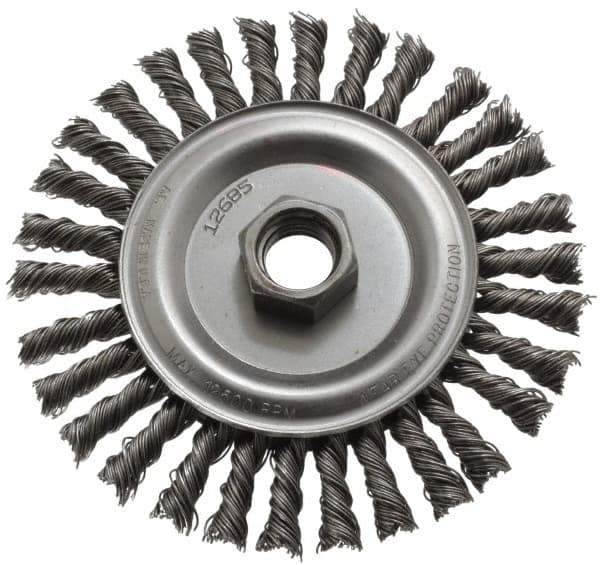 Anderson - 4-1/2" OD, 5/8-11 Arbor Hole, Knotted Steel Wheel Brush - 1/4" Face Width, 13/16" Trim Length, 0.02" Filament Diam, 12,500 RPM - Eagle Tool & Supply