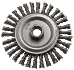 Anderson - 4-1/2" OD, 5/8-11 Arbor Hole, Knotted Steel Wheel Brush - 1/4" Face Width, 13/16" Trim Length, 0.02" Filament Diam, 12,500 RPM - Eagle Tool & Supply