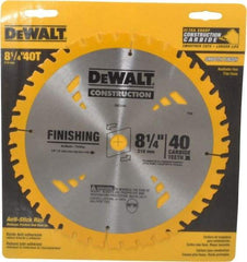 DeWALT - 8-1/4" Diam, 5/8" Arbor Hole Diam, 40 Tooth Wet & Dry Cut Saw Blade - Carbide-Tipped, General Purpose Action, Diamond Arbor - Eagle Tool & Supply