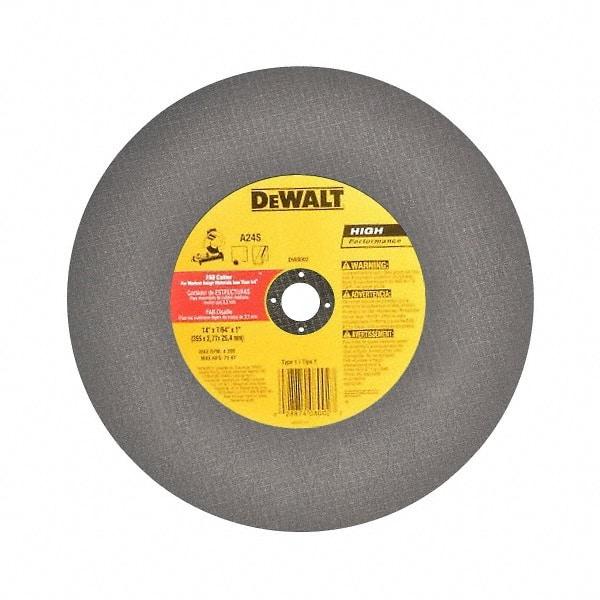 DeWALT - 14" Aluminum Oxide Cutoff Wheel - 7/64" Thick, 1" Arbor, 4,300 Max RPM, Use with Stationary Tools - Eagle Tool & Supply