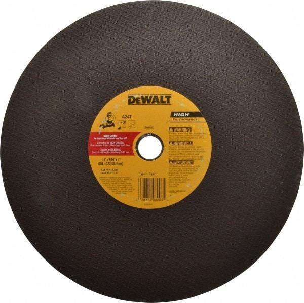 DeWALT - 14" Aluminum Oxide Cutoff Wheel - 7/64" Thick, 1" Arbor, 5,000 Max RPM, Use with Stationary Tools - Eagle Tool & Supply