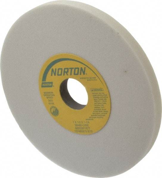 Norton - 7" Diam x 1-1/4" Hole x 1/2" Thick, L Hardness, 60 Grit Surface Grinding Wheel - Aluminum Oxide, Type 1, Medium Grade, 3,600 Max RPM, Vitrified Bond, No Recess - Eagle Tool & Supply