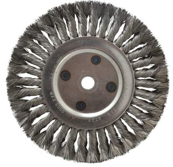 Anderson - 8" OD, 5/8" Arbor Hole, Knotted Steel Wheel Brush - 5/8" Face Width, 1-3/4" Trim Length, 0.016" Filament Diam, 6,000 RPM - Eagle Tool & Supply