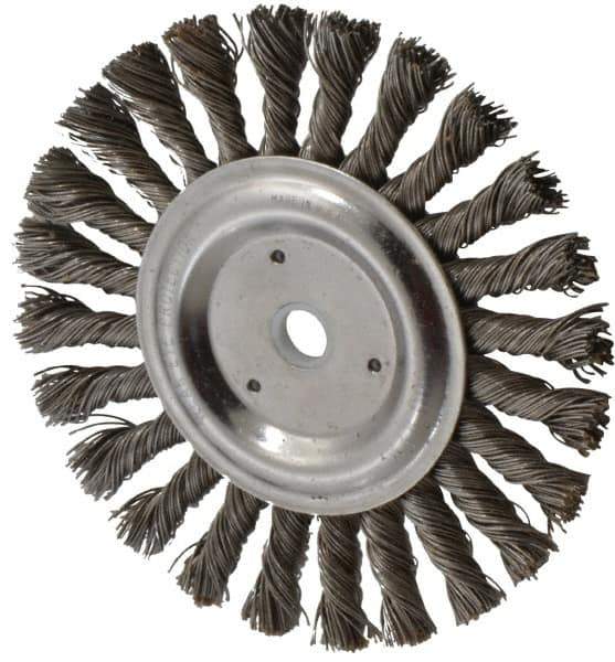 Anderson - 6" OD, 5/8" Arbor Hole, Knotted Steel Wheel Brush - 7/16" Face Width, 1-7/16" Trim Length, 0.025" Filament Diam, 9,000 RPM - Eagle Tool & Supply