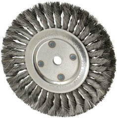 Anderson - 8" OD, 5/8" Arbor Hole, Knotted Steel Wheel Brush - 5/8" Face Width, 1-3/4" Trim Length, 0.014" Filament Diam, 6,000 RPM - Eagle Tool & Supply