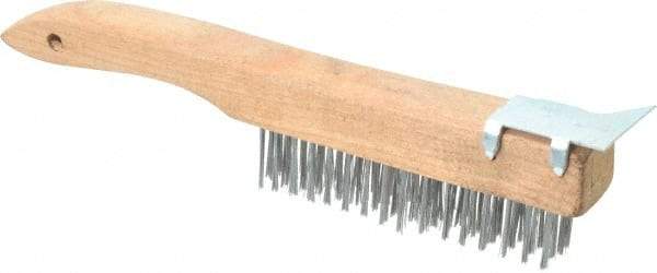 Value Collection - 4 Rows x 16 Columns Shoe Handle Scratch Brush with Scraper - 10" OAL, 1-1/8" Trim Length, Wood Shoe Handle - Eagle Tool & Supply