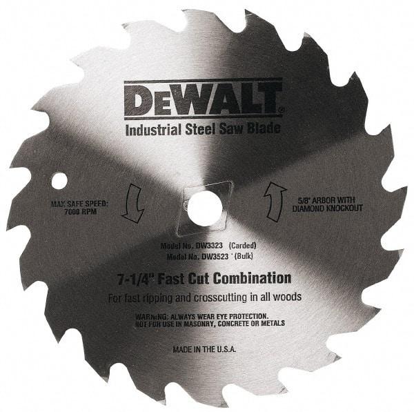 DeWALT - 7-1/4" Diam, 5/8" Arbor Hole Diam, 140 Tooth Wet & Dry Cut Saw Blade - Steel, Smooth Action, Standard Round Arbor - Eagle Tool & Supply