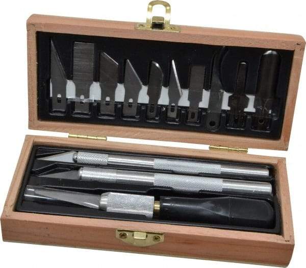 Excel - Hobby Knife Set - 12 Pieces, Includes Wooden Boxed Knife Set 3 Knives, 10 Blades - Eagle Tool & Supply