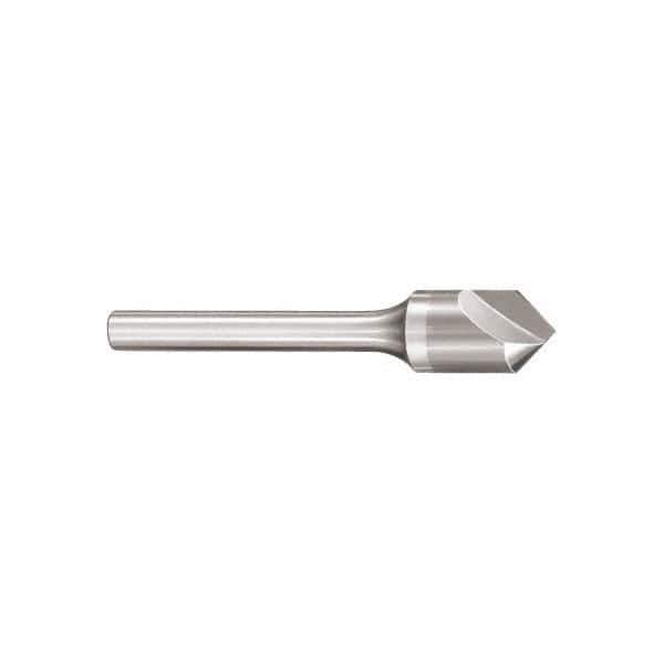 SGS - 1/8" Head Diam, 1/8" Shank Diam, 1 Flute 60° Solid Carbide Countersink - Bright Finish, 1-1/2" OAL, Single End, Straight Shank, Right Hand Cut - Eagle Tool & Supply