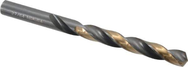 Michigan Drill - 27/64" 118° High Speed Steel Jobber Drill - Oxide/Gold Finish, Right Hand Cut, Spiral Flute, Straight Shank, 5-3/8" OAL, Split Point - Eagle Tool & Supply