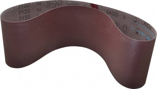 3M - 6" Wide x 48" OAL, 120 Grit, Aluminum Oxide Abrasive Belt - Aluminum Oxide, Fine, Coated, X Weighted Cloth Backing, Series 340D - Eagle Tool & Supply