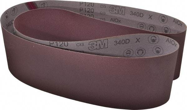 3M - 6" Wide x 89" OAL, 120 Grit, Aluminum Oxide Abrasive Belt - Aluminum Oxide, Fine, Coated, X Weighted Cloth Backing, Series 240D - Eagle Tool & Supply