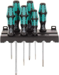Wera - 6 Piece Slotted & Phillips Screwdriver Set - Round Shank, Ergonomic Handle, Bit Sizes: Philips #1 & #2 - Eagle Tool & Supply