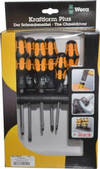 Wera - 6 Piece Phillips & Slotted Screwdriver Set - Round Shank, Ergonomic Handle, Bit Sizes: Philips #1 & #2 - Eagle Tool & Supply