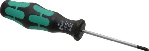 Wera - #0, 5-1/2" OAL, Standard Phillips Screwdriver - 2-3/8" Blade Length, Round Shank, Ergonomic Handle - Eagle Tool & Supply