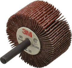 3M - 2" Diam x 1" Face Width, Medium Ceramic Alumina Coated Mounted Flap Wheel - 1/4" Shank Mount, 80 Grit, X Weighted Cloth Backing, 25,000 Max RPM - Eagle Tool & Supply