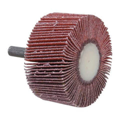 3M - 2" Diam x 1" Face Width, Fine Ceramic Alumina Coated Mounted Flap Wheel - 1/4" Shank Mount, 120 Grit, X Weighted Cloth Backing, 25,000 Max RPM - Eagle Tool & Supply