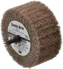 3M - 3" Diam x 1-3/8" Face Width, Medium Aluminum Oxide Nonwoven Mounted Flap Wheel - 1/4" Shank Mount, 8,000 Max RPM - Eagle Tool & Supply