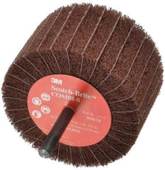 3M - 3" Diam x 1-3/4" Face Width, Fine Aluminum Oxide Coated Mounted Flap Wheel - 1/4" Shank Mount, 120 Grit, X Weighted Backing, 7,500 Max RPM - Eagle Tool & Supply