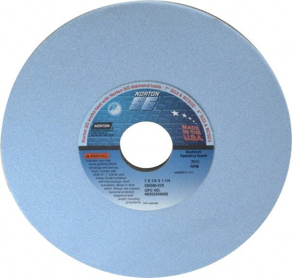 Norton - 7" Diam x 1-1/4" Hole x 1/4" Thick, I Hardness, 80 Grit Surface Grinding Wheel - Ceramic, Type 1, Medium Grade, 3,600 Max RPM, Vitrified Bond, No Recess - Eagle Tool & Supply