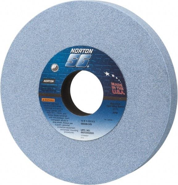 Norton - 12" Diam x 3" Hole x 1-1/2" Thick, I Hardness, 46 Grit Surface Grinding Wheel - Ceramic, Type 1, Coarse Grade, 2,070 Max RPM, Vitrified Bond, No Recess - Eagle Tool & Supply