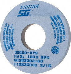 Norton - 14" Diam x 5" Hole x 1-1/2" Thick, K Hardness, 60 Grit Surface Grinding Wheel - Ceramic, Type 1, Medium Grade, 1,800 Max RPM, Vitrified Bond, No Recess - Eagle Tool & Supply