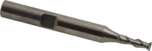SGS - 3mm, 8mm LOC, 6mm Shank Diam, 52mm OAL, 2 Flute, Solid Carbide Square End Mill - Single End, Uncoated, Spiral Flute, 45° Helix, Centercutting, Right Hand Cut, Right Hand Flute, Series 44 - Eagle Tool & Supply