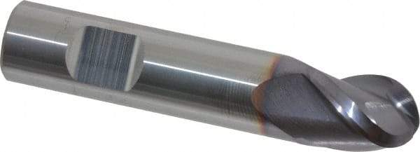 Niagara Cutter - 1/2" Diam, 5/8" LOC, 3 Flute Solid Carbide Ball End Mill - TiAlN Finish, Single End, 2-1/2" OAL, 1/2" Shank Diam, Spiral Flute - Eagle Tool & Supply
