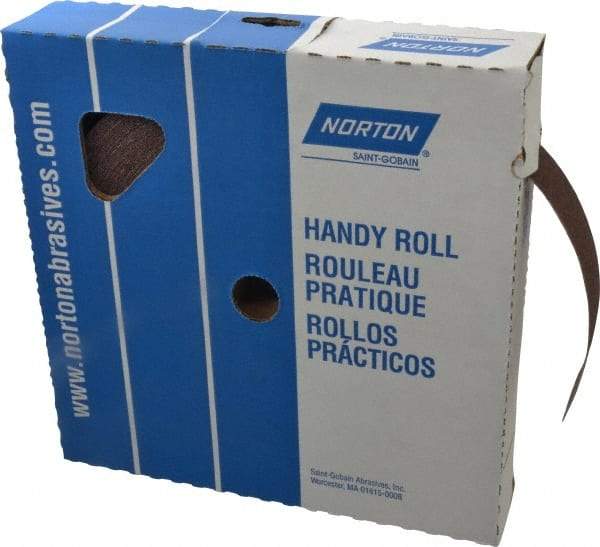Norton - 1-1/2" x 50 Yd 80 Grit Aluminum Oxide Cloth Roll - Medium Grade, J Weighted Backing - Eagle Tool & Supply