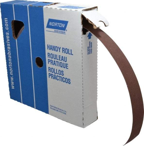 Norton - 1-1/2" x 50 Yd 120 Grit Aluminum Oxide Cloth Roll - Fine Grade, J Weighted Backing - Eagle Tool & Supply