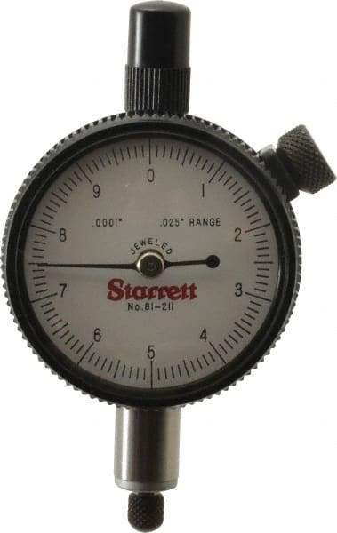 Starrett - 0.025" Range, 0-10 Dial Reading, 0.0001" Graduation Dial Drop Indicator - 1-11/16" Dial, 0.01" Range per Revolution - Eagle Tool & Supply