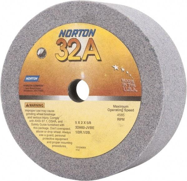 Norton - 5" Diam, 5/8" Hole Size, 2" Overall Thickness, 60 Grit, Type 6 Tool & Cutter Grinding Wheel - Medium Grade, Aluminum Oxide, J Hardness, Vitrified Bond, 4,585 RPM - Eagle Tool & Supply