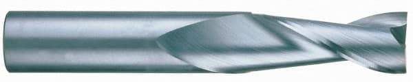 RobbJack - 7/16", 5/8" LOC, 7/16" Shank Diam, 2-3/4" OAL, 2 Flute, Solid Carbide Square End Mill - Single End, Uncoated, Spiral Flute, 30° Helix, Centercutting, Right Hand Cut, Right Hand Flute, Series S1-201 - Eagle Tool & Supply