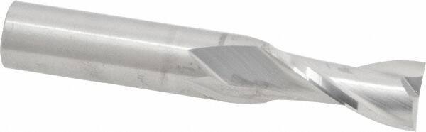 RobbJack - 1/2", 1" LOC, 1/2" Shank Diam, 3" OAL, 2 Flute, Solid Carbide Square End Mill - Single End, Uncoated, Spiral Flute, 30° Helix, Centercutting, Right Hand Cut, Right Hand Flute, Series C1-201 - Eagle Tool & Supply