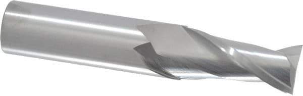 RobbJack - 3/4", 1-1/2" LOC, 3/4" Shank Diam, 4" OAL, 2 Flute, Solid Carbide Square End Mill - Single End, Uncoated, Spiral Flute, 30° Helix, Centercutting, Right Hand Cut, Right Hand Flute, Series C1-201 - Eagle Tool & Supply