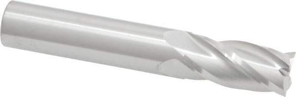 RobbJack - 1/2", 1" LOC, 1/2" Shank Diam, 3" OAL, 4 Flute, Solid Carbide Square End Mill - Single End, Uncoated, Spiral Flute, 30° Helix, Centercutting, Right Hand Cut, Right Hand Flute, Series C1-401 - Eagle Tool & Supply