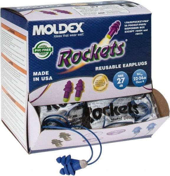 Moldex - Metal Detectable, Reusable, Corded, 27 dB Earplugs - Blue - Eagle Tool & Supply