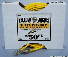 Southwire - 50', 12/3 Gauge/Conductors, Yellow Outdoor Extension Cord - 1 Receptacle, 15 Amps, 125 VAC, UL SJTW-A, NEMA 5-15P, 5-15R - Eagle Tool & Supply