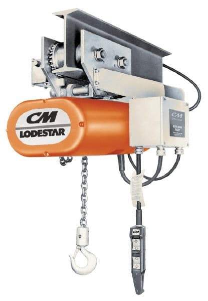 CM - 1 Ton Capacity, 16 FPM Lift Speed, Electric Chain Hoist - 10' Max Lift, 15-9/16" Min Headroom, 2 Chains - Eagle Tool & Supply