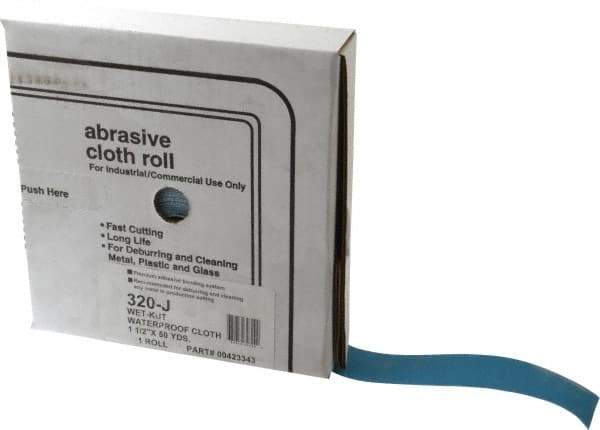 Value Collection - 1-1/2" x 50 Yd 320 Grit Aluminum Oxide Cloth Roll - Extra Fine Grade, J Weighted Backing - Eagle Tool & Supply