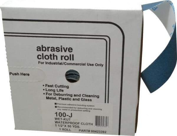 Value Collection - 1-1/2" x 50 Yd 100 Grit Aluminum Oxide Cloth Roll - Fine Grade, J Weighted Backing - Eagle Tool & Supply