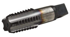 Hertel - 1/2-14 NPT, 5 Flutes, TiCN Coated, High Speed Steel, Interrupted Thread Pipe Tap - 11/16 Inch Shank Diameter, 11/16 Inch Shank Diameter, 1-3/8 Inch Thread Length, 0.51 Inch Square Size, Regular Hook - Eagle Tool & Supply