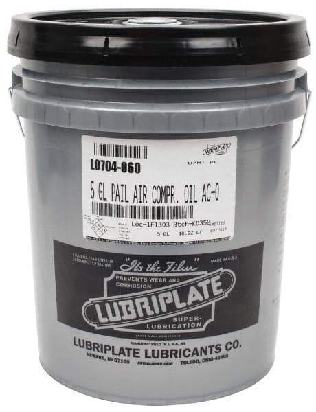 Lubriplate - 5 Gal Pail, ISO 32, SAE 10, Air Compressor Oil - 137 Viscosity (SUS) at 100°F, 43 Viscosity (SUS) at 210°F, Series AC-0 - Eagle Tool & Supply