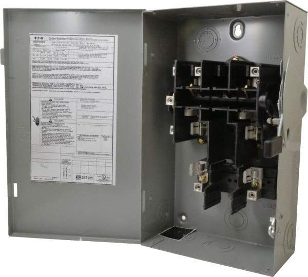 Eaton Cutler-Hammer - 60 Amp, 240 VAC, 2 Pole Fused Safety Switch - NEMA 1, 1 Phase, 3 to 10 hp at 240 VAC (Single Phase), 7-1/2 to 15 hp at 240 VAC (Triple Phase), DPST Contact Form - Eagle Tool & Supply