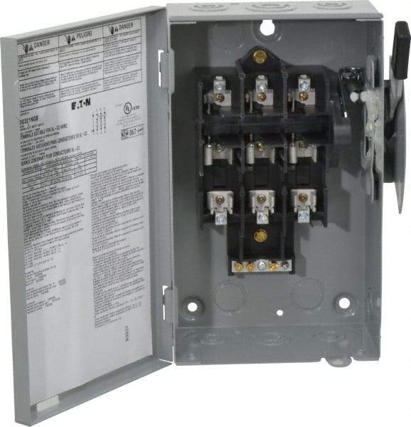 Eaton Cutler-Hammer - 30 Amp, 240 VAC, 3 Pole Fused Safety Switch - NEMA 1, 1 Phase, 1-1/2 to 3 hp at 240 VAC (Single Phase), 3 to 7-1/2 hp at 240 VAC (Triple Phase), 3PST Contact Form - Eagle Tool & Supply