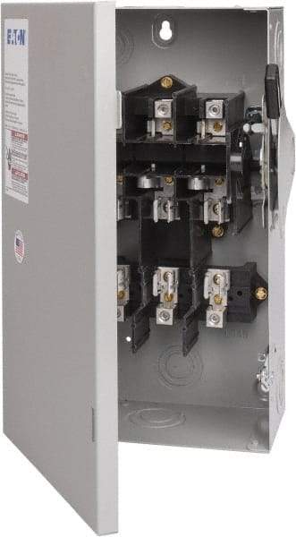 Eaton Cutler-Hammer - 60 Amp, 240 VAC, 3 Pole Fused Safety Switch - NEMA 1, 1 Phase, 3 to 10 hp at 240 VAC (Single Phase), 7-1/2 to 15 hp at 240 VAC (Triple Phase), 3PST Contact Form - Eagle Tool & Supply