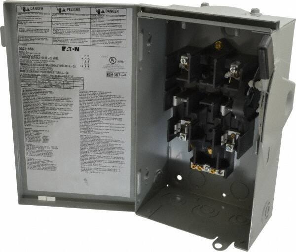Eaton Cutler-Hammer - 30 Amp, 240 VAC, 2 Pole Fused Safety Switch - NEMA 3R, 3 Phase, 1-1/2 to 3 hp at 240 VAC (Single Phase), 3 to 7-1/2 hp at 240 VAC (Triple Phase), DPST Contact Form - Eagle Tool & Supply