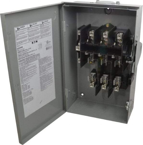 Eaton Cutler-Hammer - 60 Amp, 240 VAC, 3 Pole Fused Safety Switch - NEMA 3R, 3 Phase, 3 to 10 hp at 240 VAC (Single Phase), 7-1/2 to 15 hp at 240 VAC (Triple Phase), 3PST Contact Form - Eagle Tool & Supply