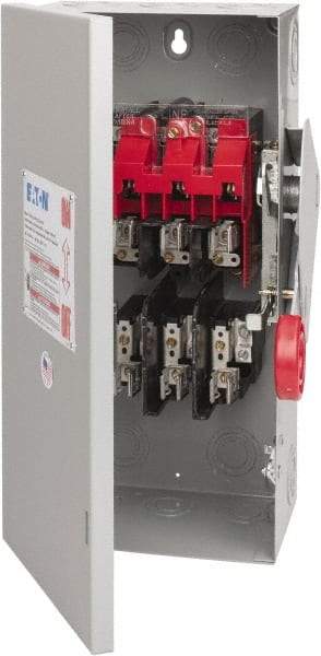 Eaton Cutler-Hammer - 30 Amp, 250 VDC, 480-600 VAC, 3 Pole Fused Safety Switch - NEMA 1, 1 Phase, 7-1/2 hp at 480 VAC, 10 hp at 600 VAC (Single Phase), 15 hp at 480 VAC, 20 hp at 600 VAC (Triple Phase), 3PST Contact Form - Eagle Tool & Supply