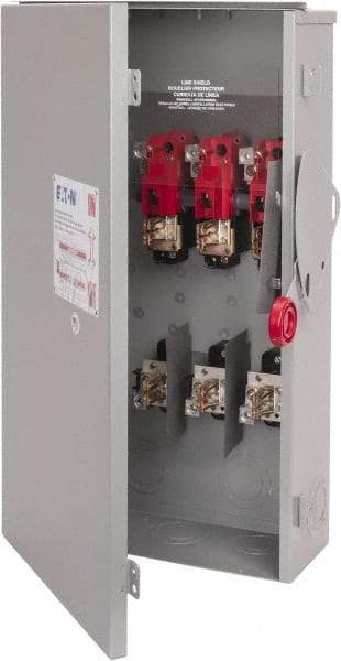 Eaton Cutler-Hammer - 200 Amp, 250 VDC, 480-600 VAC, 3 Pole Fused Safety Switch - NEMA 3R, 3 Phase, 50 hp at 480/600 VAC (Single Phase), 125 hp at 480 VAC, 150 hp at 600 VAC (Triple Phase), 3PST Contact Form - Eagle Tool & Supply